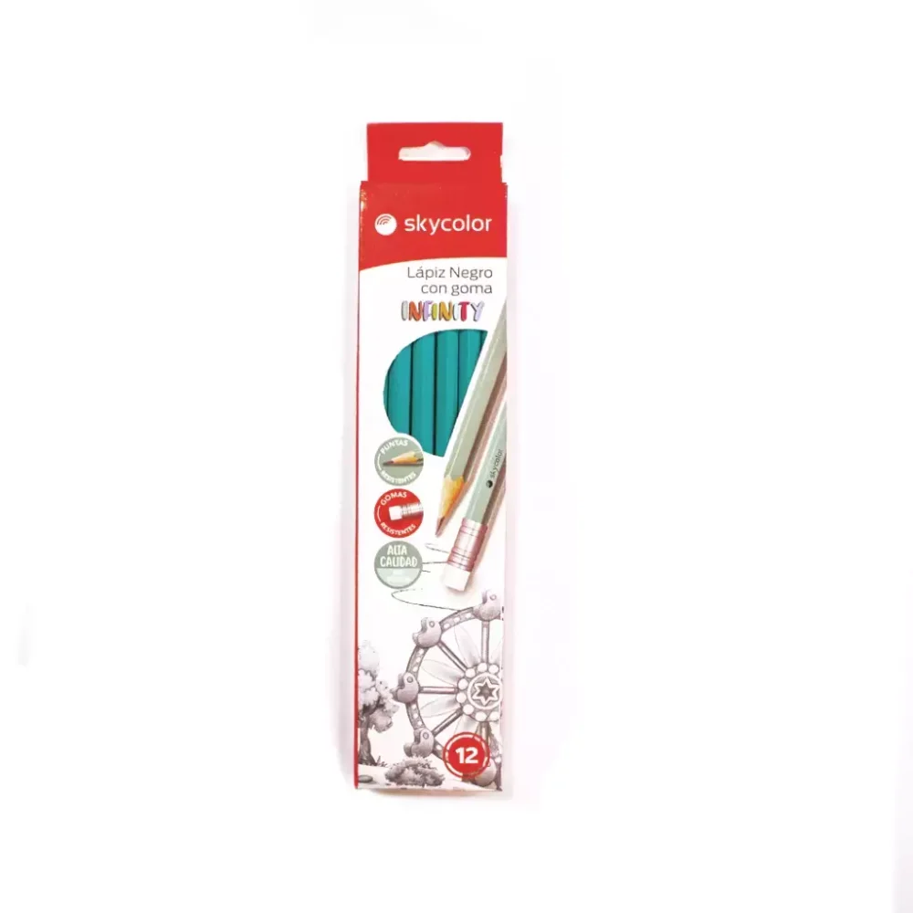 Lapiz Negro Grafito Sky Color con Goma x12