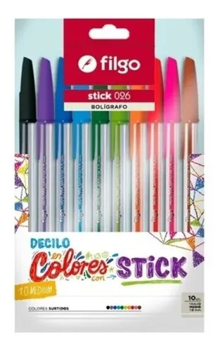 Lapicera Boligrafo Stick 026 Colores Surtidos X10 Filgo