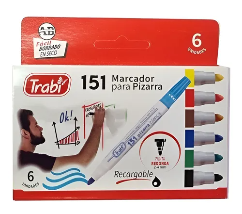 Marcador Para Pizarra Trabi 151 Punta Mediana X6 Colores