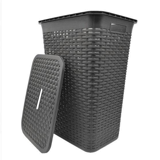 cesto ropa c/tapa simil ratan negro