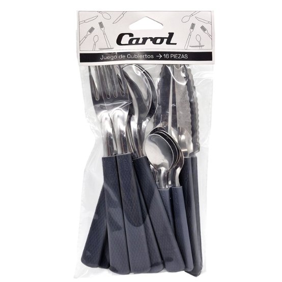 Set Cubiertos Tramados Carol 16Pz Negro