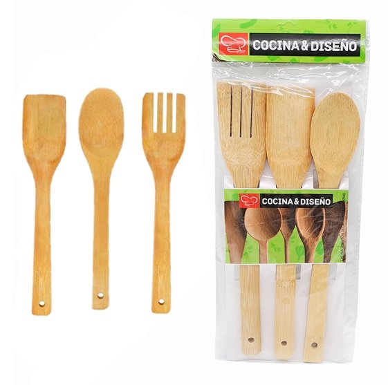 Set X3 Utensillos Madera Bambu