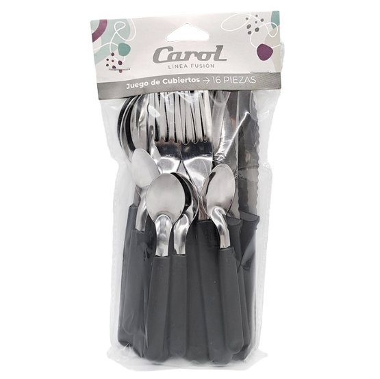 Set Cubiertos Carol 16 Pz Negro
