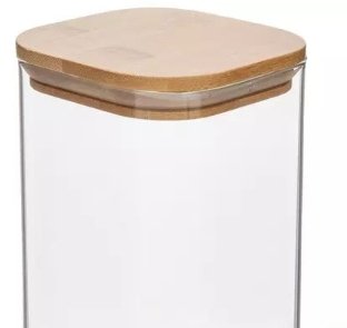 frasco vidrio cuadrado tapa bambu 550ml