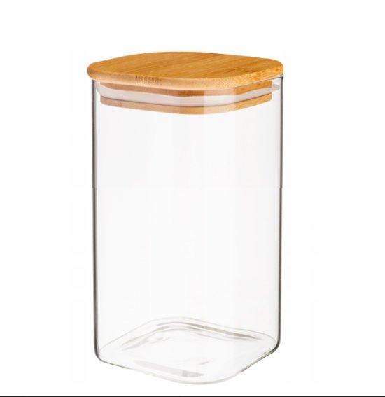 Frasco Vidrio Cuad. Tapa Bambu 950Ml