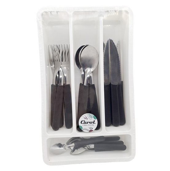 Set Cubiertos Carol 24Pz Negro +Cubiertera