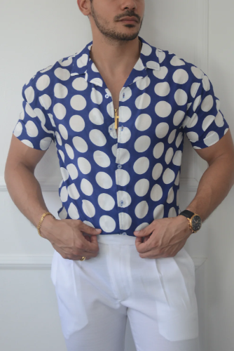 CAMISA AZUL PTOS BLANCOS NM