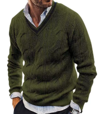 POLO BRITANICO TEJIDO CUELLO V VERDE OLIVA