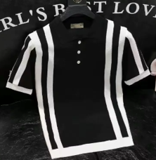 POLO NEGRO FRANJAS BLANCAS