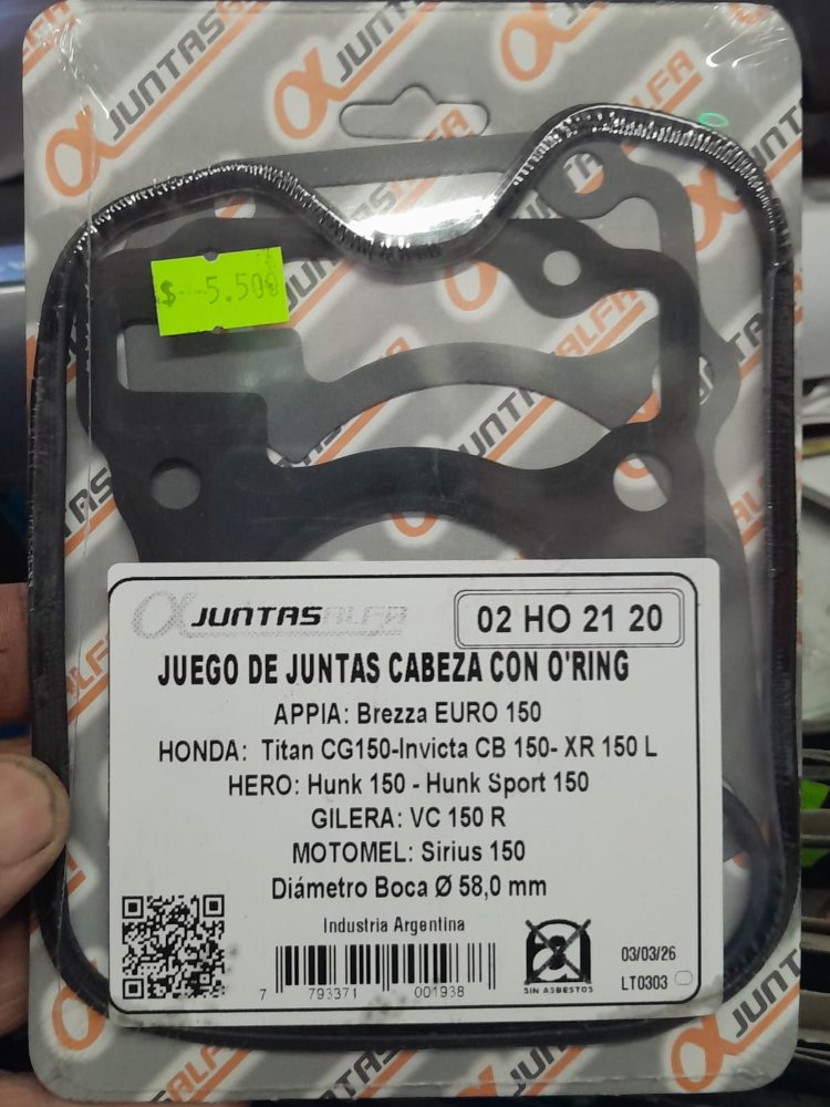 JUNTA DE MEDIO CABEZA CON ORRING MOTOS VARIAS