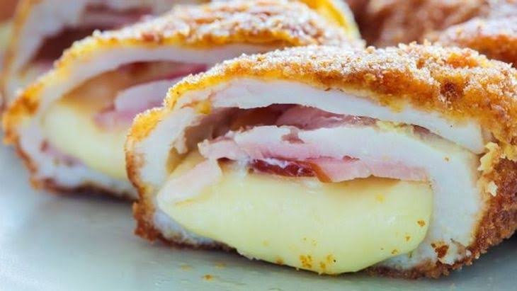 Milanesas de jamon y queso rellenas de aceituna