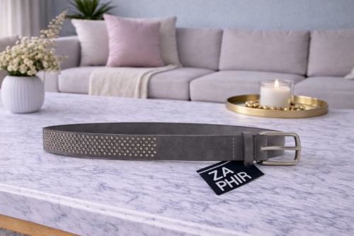 Cinto Zaphir cuero gris con  tacha plateada