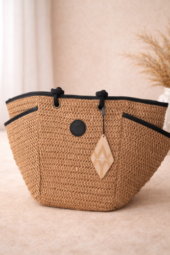 Bolso Amayra rafia tostado con det. negro