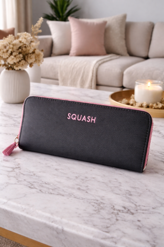 Billetera Squash cierre simple negra-fucsia tela