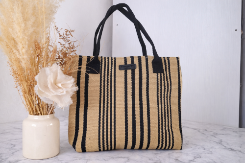 Bolso Trendy rafia camel y negro