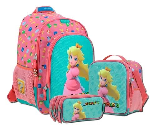 Set Mochila+cartuchera+ lunchera Chenson nena SUPER MARIO Tia