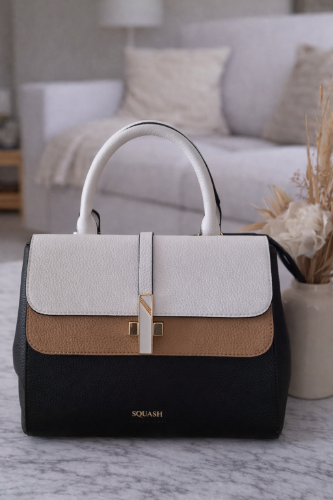 Cartera Squash  negra-blco-tostado