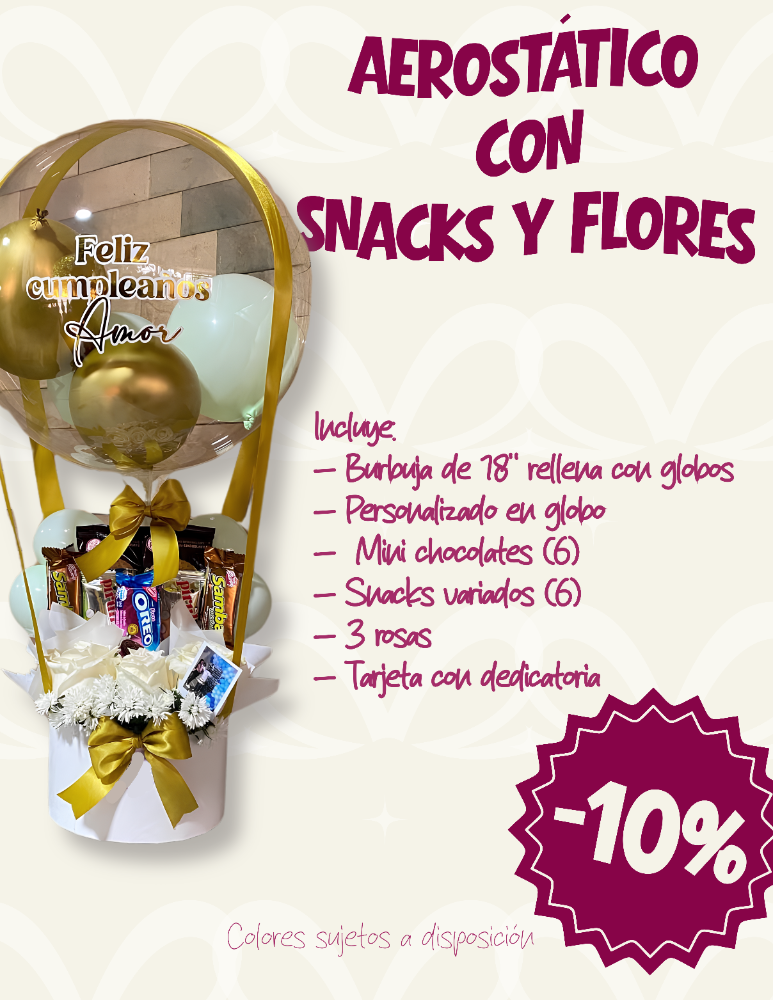 Aerostático con Snacks y Rosas