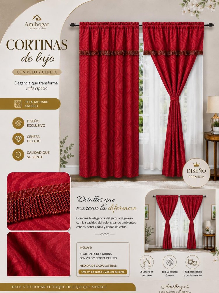 Cortina Jacquard con Velo y Cenefa 280x225