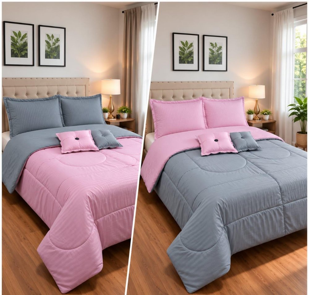 Tendido Acolchado 5 pz Doble Faz Unicolor 140x190