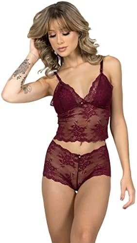 Conjunto Cropped Renda Vinho GG