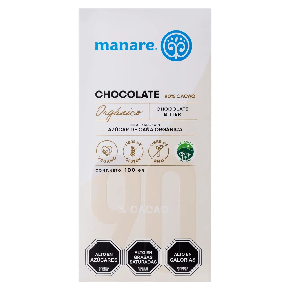 Barra de chocolate 90% de cacao Manare Organico