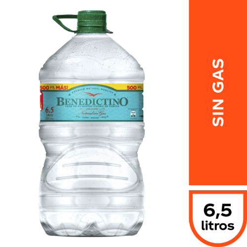 Agua benedictino sin gas 6.5 litros