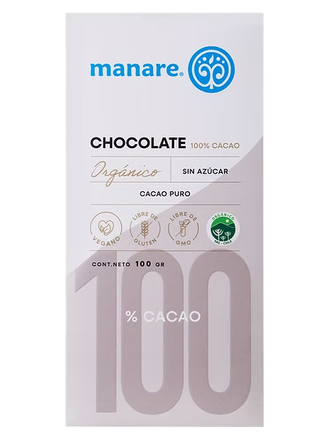 Barra de chocolate Manare 100% Cacao Organico