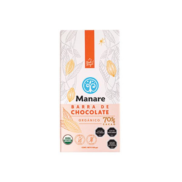 Barra de chocolate 70% de  cacao Manare Orgánica