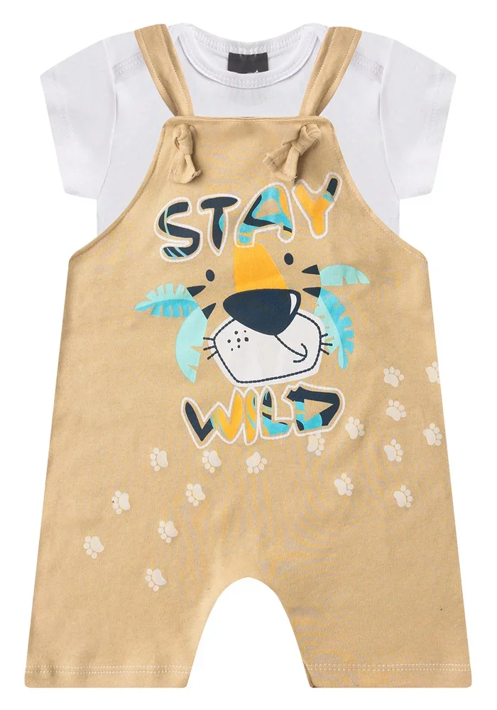 Jardineira + Body Bebê Menino Stay Wild Kangulu Bege