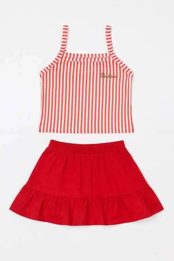 Conjunto Cropped Alcinha Infantil Verão Feminino Listras Faella - Listrado
