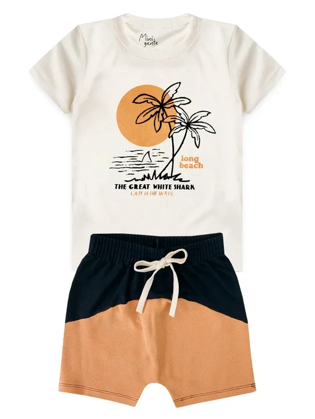 Conjunto Infantil Meia Malha/Moletinho Mini Gente - Off White