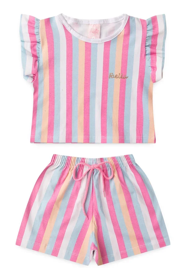 Conjunto Cropped Infantil Verão Feminino Listras - Listrado
