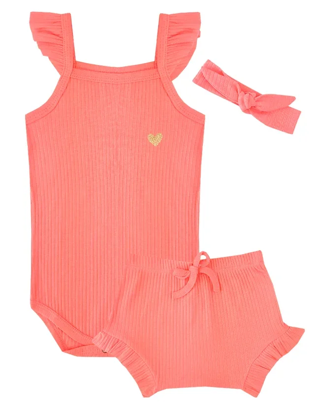 Conjunto Body Bebê Pagão Canelado Dapeen - Salmão
