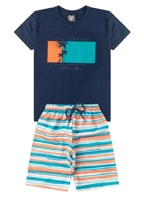 Conjunto Infantil Menino Verão California Surfing Kangulu Azul Marinho