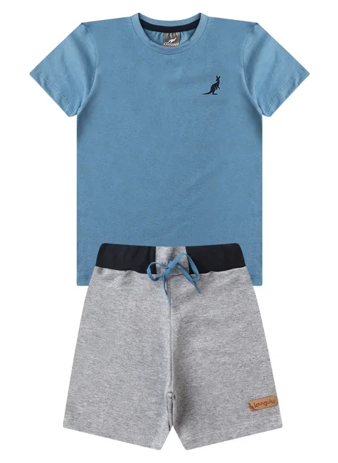 Conjunto Infantil Menino Verão Básico Kangulu Azul Cobalto