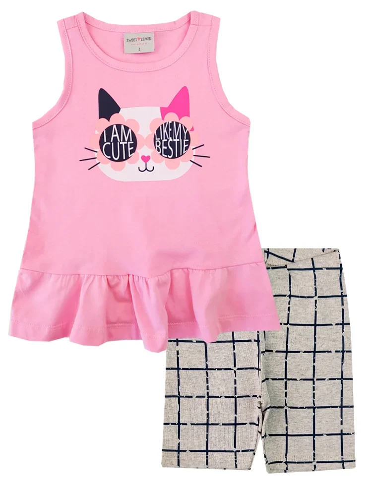 Conjunto Infantil Meia Malha Penteado Gatinho - Rosa