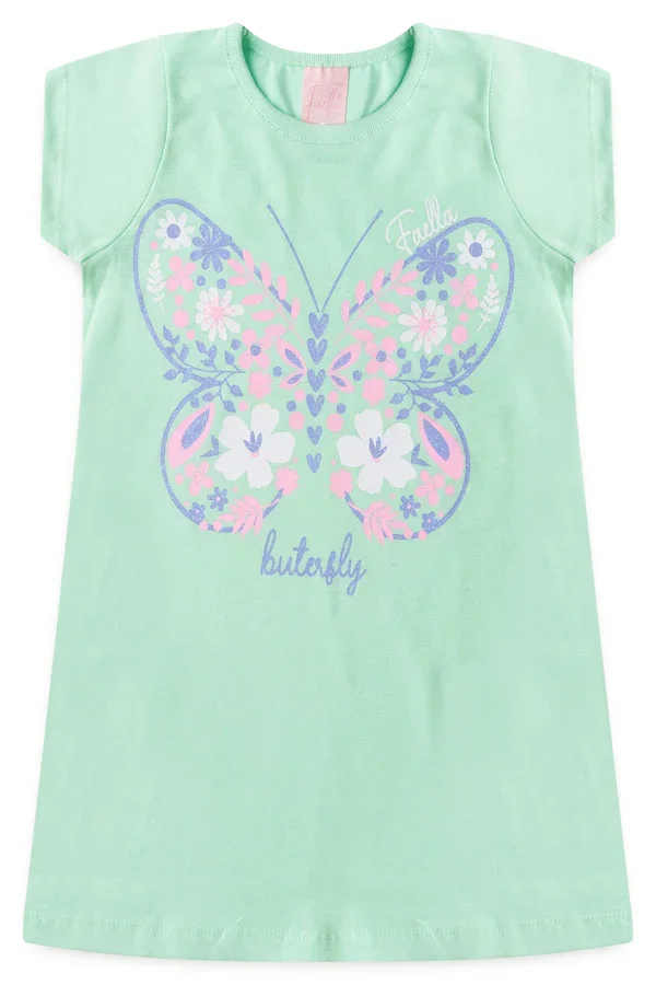 Vestido Infantil Verão Feminino Flores e Borboleta - Verde