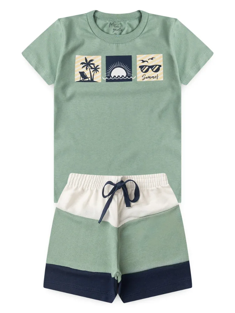 Conjunto Infantil Meia Malha/Moletinho Mini Gente - Verde