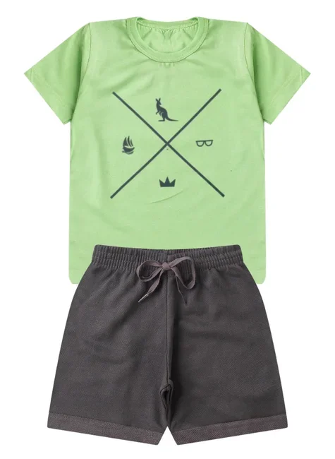 Conjunto Infantil Menino Verão Símbolos Kangulu Verde Malva
