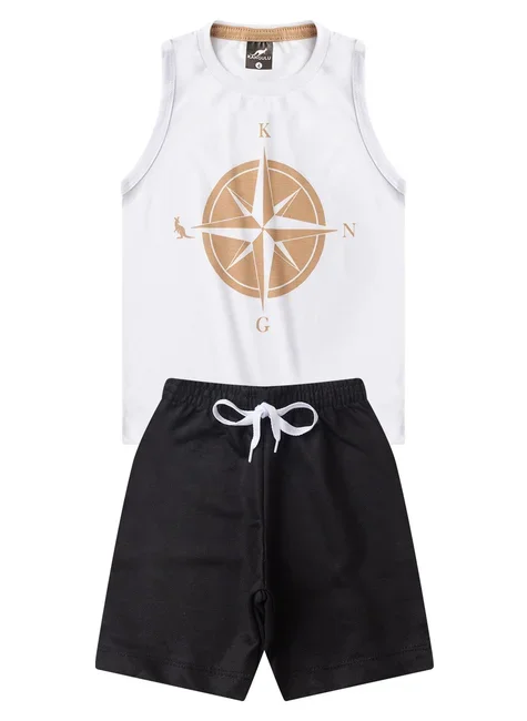 Conjunto Infantil Menino Verão Regata Bússola Kangulu Branco