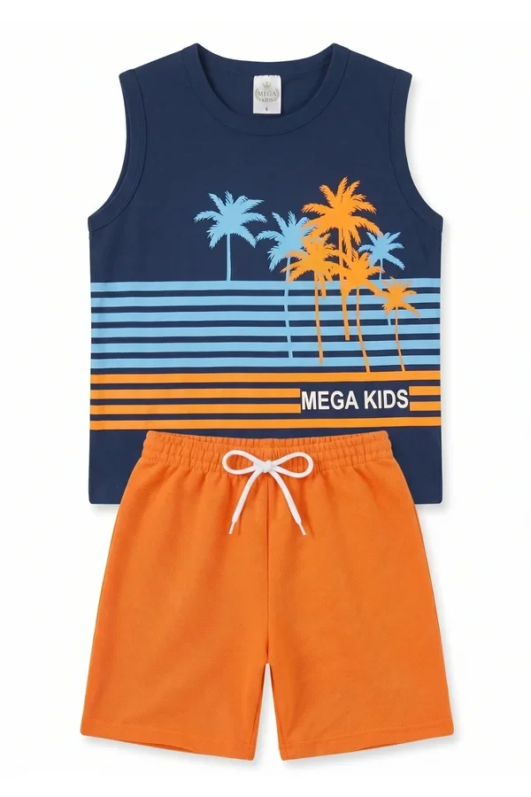Conjunto Infantil Verão Masculino Regata Palmeiras Mega Kids - Marinho