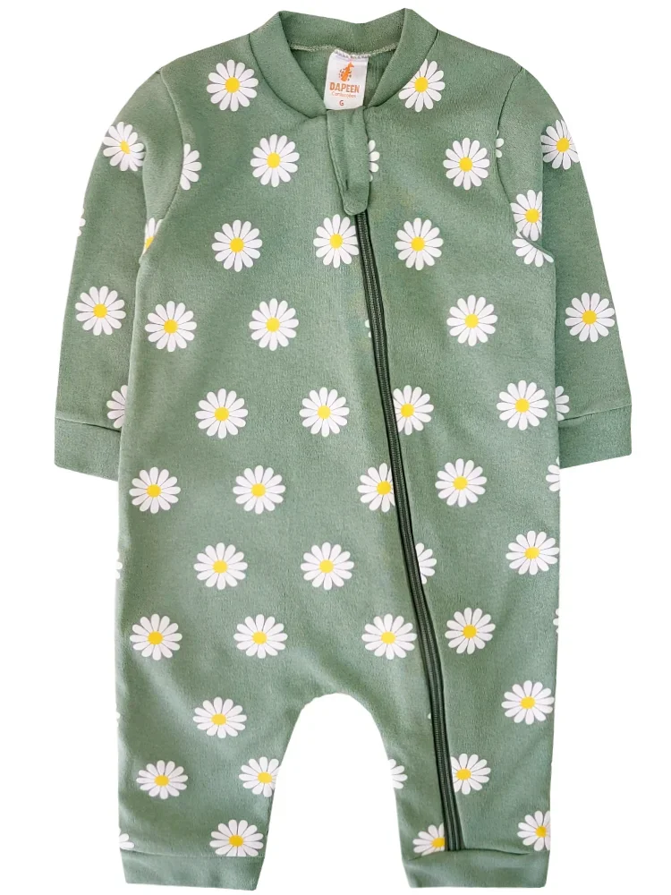 Macacão Infantil Suedine Flor Dapeen  Verde