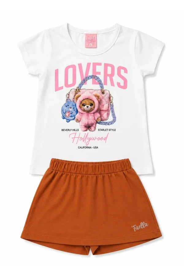 Conjunto Infantil Verão Feminino Lovers - Branco