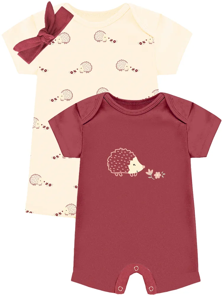 Kit Macacão Bebê 2 Peças Suedine Porco Espinho Somos Corujas Blush