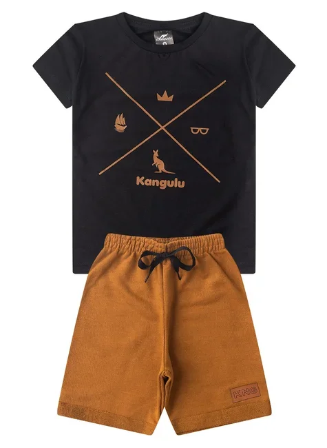 Conjunto Infantil Menino Verão Símbolos Kangulu Preto
