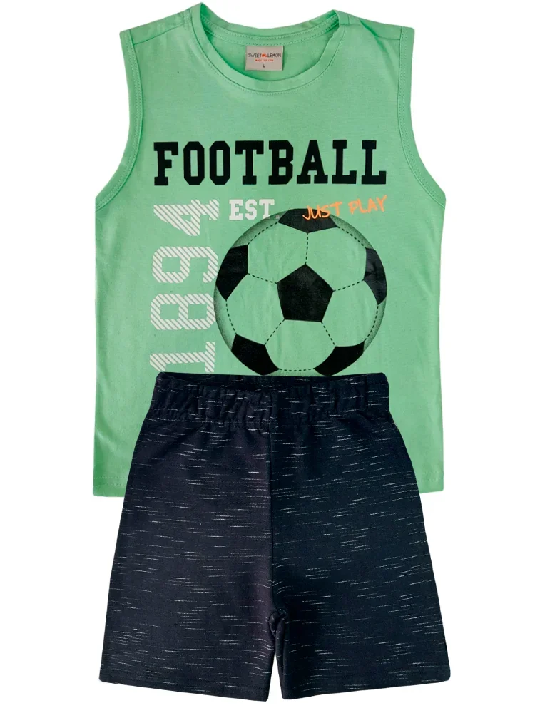 Conjunto Infantil Meia Malha/Moletinho Penteado Futebol - Verde