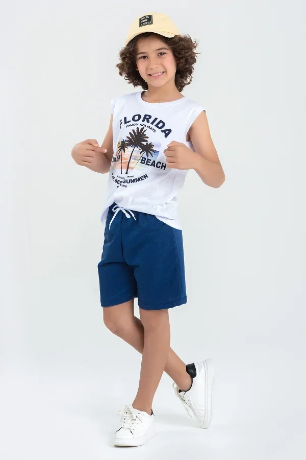 Conjunto Infantil Verão Masculino Regata Florida Palm Beach - Branco