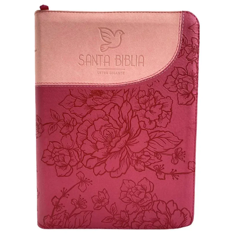 Biblia letra grande rosa floral con cierre e indices
