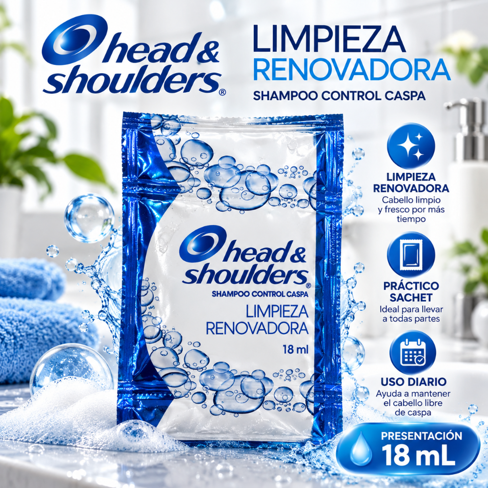 Shampo H&S limpieza renovadora azul 18ml (sachet)